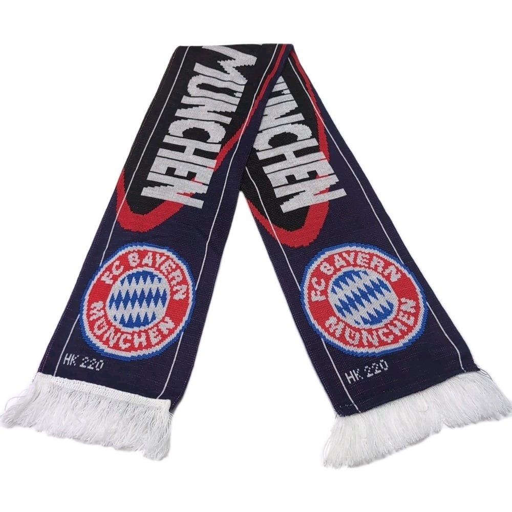 Vtg FC Bayern München Knit Soccer Scarf 57 x 7.5 In Red/White/Blue Logo HK 220